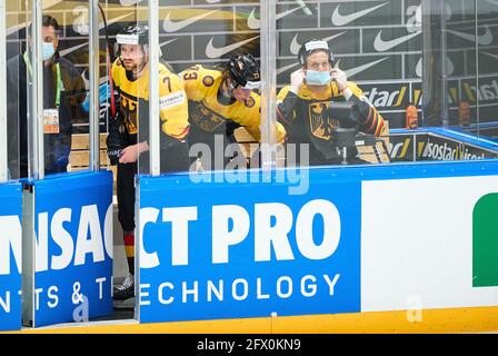Maximilian KASTNER #7 of Germany Lukas REICHEL #73 of Germany Korbinian HOLZER #5 of Germany (2+10) GERMANY - CANADA  3-1 IIHF ICE HOCKEY WORLD CHAMPIONSHIPS Group B  in Riga, Latvia, Lettland, May 24, 2021,  Season 2020/2021 © Peter Schatz / Ģ����ý Live News Stock Photo