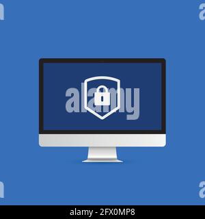 File protection concept with PC. Vector illustration Stock Vector