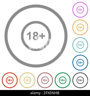 Allowed above 18 years only flat color icons in round outlines on white background Stock Vector