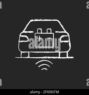 Wireless EV charging chalk white icon on black background Stock Vector