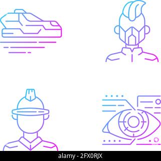 Sci fi and cyberpunk gradient linear vector icons set Stock Vector