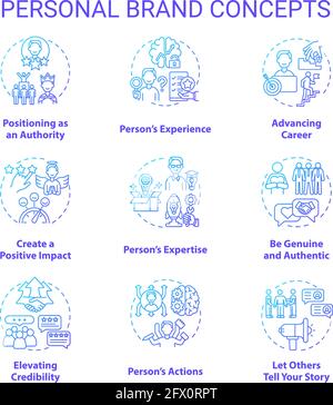 Personal brand navy gradient concept icons set Stock Vector