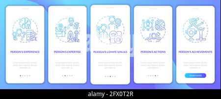 Personal brand components blue onboarding mobile app page screen with concepts Stock Vector