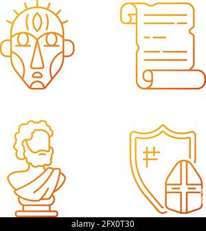 Exploring ancient lives gradient linear vector icons set Stock Vector