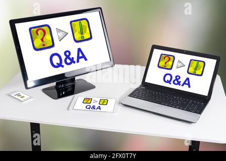 Q&a concept shown on different information technology devices Stock Photo