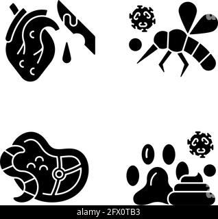 Biological waste black glyph icons set on white space Stock Vector
