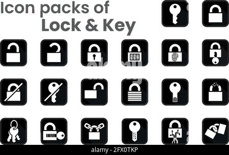Icon packs of Locking and Unlocking. Graphic vector icon packs of lock and keys Stock Vector