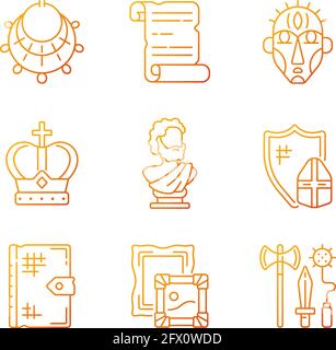 Museum exhibitions gradient linear vector icons set Stock Vector