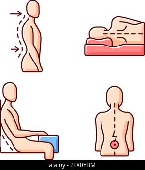 Postural dysfunction RGB color icons set Stock Vector