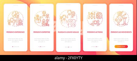 Personal brand components orange onboarding mobile app page screen with concepts Stock Vector