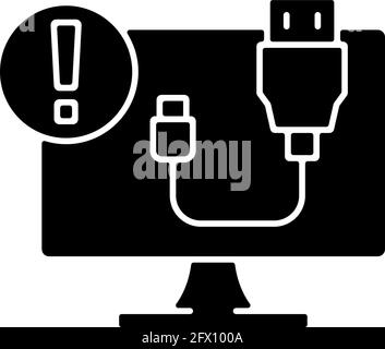 USB does not work black glyph icon Stock Vector