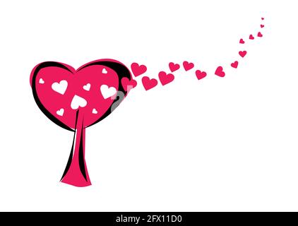 Love tree pink hearts vector illustration Stock Vector