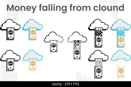 Abstract illustration vector design of money falling from cloud server. we can make money form big data. Stock Vector