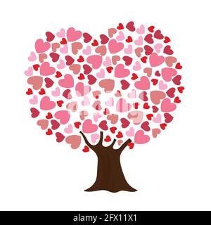 Love tree vector isolated, big tree love leaf, valentines day illustration Stock Vector