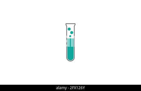 Glass test tube with bubbles in minimal vector icon logo Stock Vector