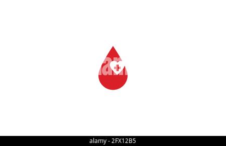 Blood drop donor vector illustration or blood health care icon logo design with hospital plus sign Stock Vector