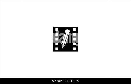 Movie filmstrip  with pencil vector illustration  or  rename movie icon Logo design Stock Vector