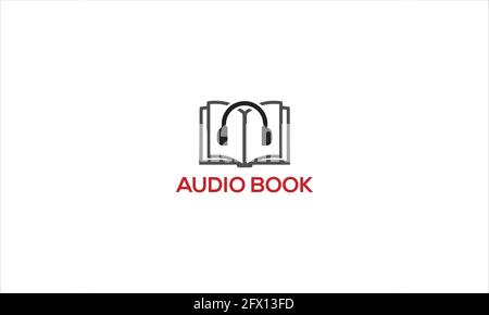 Headphones with audiobooks logo Illustration vector icon design symbol Stock Vector