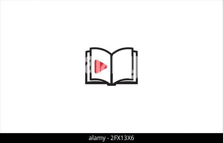 Video Book logo design template or Audio Video Play Book E-book Learn Education Vector Illustration icon in minimal flat design logo Stock Vector