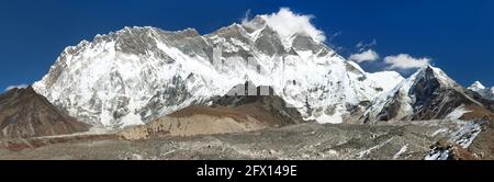 Mount Lhotse and Nuptse South rock face - Way to Everest base camp, three passes trek, Everest area, Sagarmatha national park, Khumbu valley, Solukhum Stock Photo