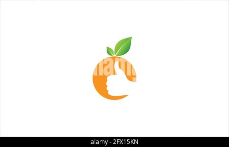 Fresh orange fruit healthy nutrition logo with hand  people silhouette, Fruits vitamin label, Human  vector icon design illustration Stock Vector