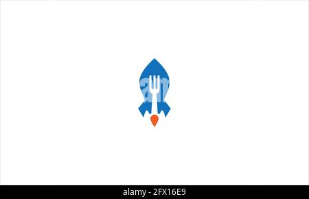 Rocket logo concept combination with spoon and fork Fast food delivery logo template Simple modern style Stock Vector