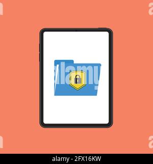 File protection concept with tablet. Vector illustration Stock Vector