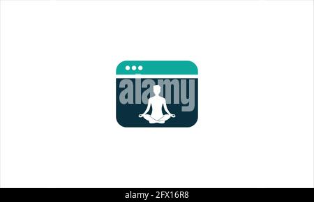 ONLINE YOGA LOGO DESIGN. Online yoga at home. Meditation or fitness at home icon logo Stock Vector