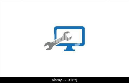 Wrench Configure Desktop flat vector icon  computer repair vector template. Illustration design of logotype business desktop software Stock Vector