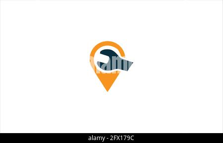 Wrench place. Pin wrench icon pin point logo Pin Repair Logo Template Design Vector Emblem Design Concept Creative Symbol Icon Stock Vector