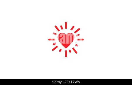 Love flash with red heart and sun burst. concept of marriage or wedding badge, sunlight, flare, boom, sunlight. isolated on white background. flat style Stock Vector