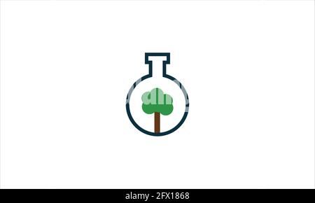 Test tube nature lab logo design vector. flask with plant tree  eco icon logo vector illustration Stock Vector