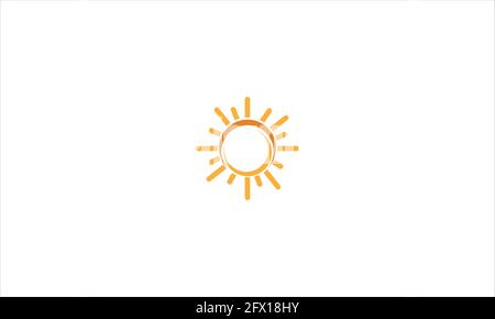 Sun icon or logo - vector yellow glossy sunshine symbol. Trendy summer symbol for website design, web button. Yellow silhouette.  Flat style. Sunlight Stock Vector
