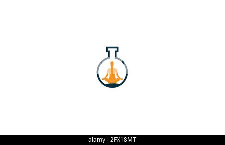 meditation yoga icon inside Lab Flask logo design illustration vector template Stock Vector