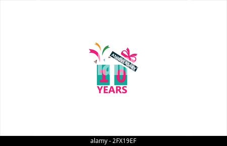 Ten years  of anniversary logo with multiple line style gift for celebration event greeting card invitation and wedding celebration icon logo Stock Vector