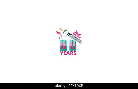 Sixty years of anniversary logotype with multiple line style gift for celebration event, greeting card, invitation and wedding celebration icon logo Stock Vector