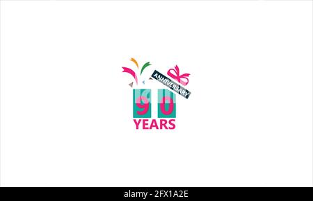 Ninety years of anniversary logotype with multiple line style gift for celebration event, greeting card, invitation and wedding celebration icon logo Stock Vector