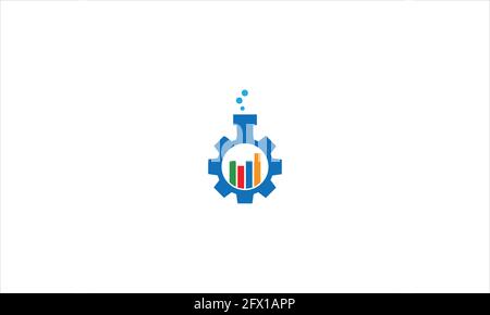 chemical flask merge with gear bubble bar chart icon logo vector illustration Stock Vector
