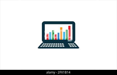 Logotype Computer screen with financial charts and graphs icon isolated on white background. Chart bars and financial analytics. Logo design template Stock Vector