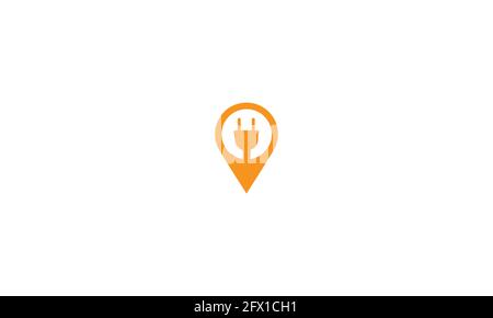 Electric car charge station map pin icon logo design illustration vector template Stock Vector