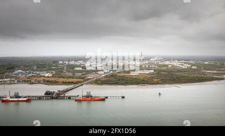 Aerial view of the Esso oil refinery at Fawley, Hampshire. Picture date: Sunday May 16, 2021. Photograph by Christopher Ison © 07544044177 chris@chris Stock Photo