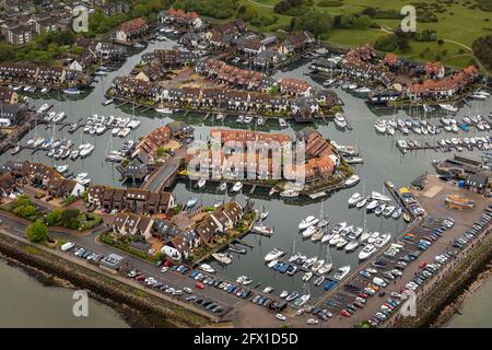 Aerial view of Hythe Marina Village, New Forest, Hampshire.  Picture date: Sunday May 16, 2021. Photograph by Christopher Ison © 07544044177 chris@chr Stock Photo