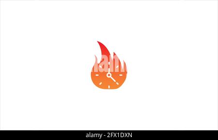 Fire clock icon logo in flat  design vector template illustration Stock Vector