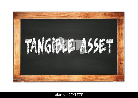 TANGIBLE  ASSET text written on black wooden frame school blackboard. Stock Photo