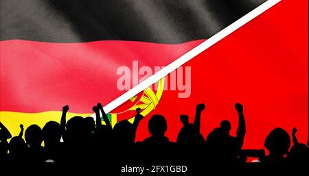 Composition of silhouette of sports fans with national flags Stock Photo