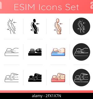 Poor posture problems icons set Stock Vector