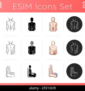 Bad posture problems icons set Stock Vector