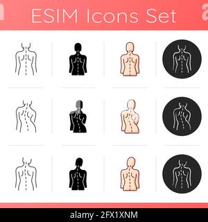 Back and posture problems icons set Stock Vector
