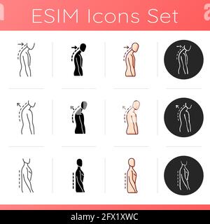 Back and posture problems icons set Stock Vector