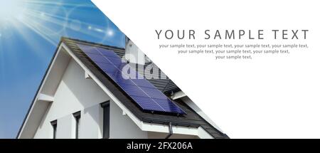 BANNER - Solar Panels With Sunlight. Renewable Energy Concept. Stock Photo